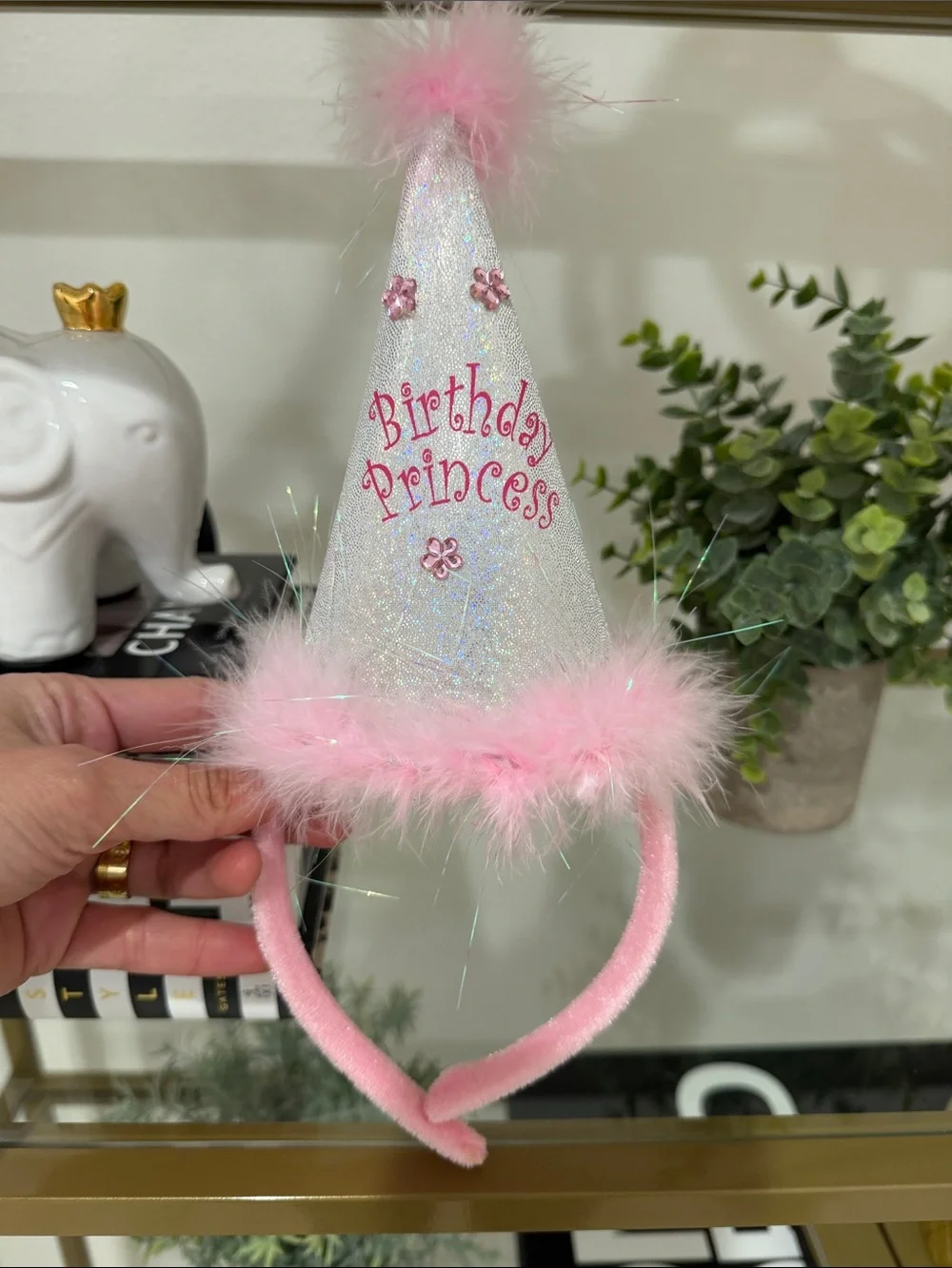 Birthday Princess Pink Glitter Party Hat Headband